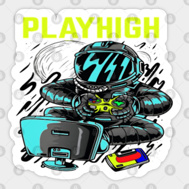 astronaute playhigh design - Gifts for gaming Sticker by kedesign1